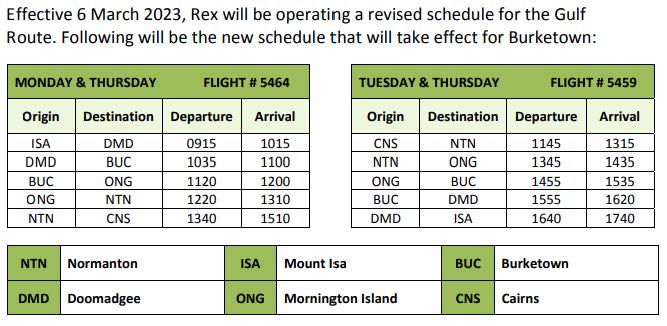 REX Flight Schedule March 2023